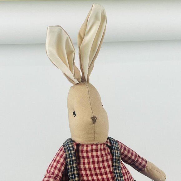 Vintage Style Fabric Bunny Doll With Long Legs & Country Plaid Outfit - Picture 6 of 8